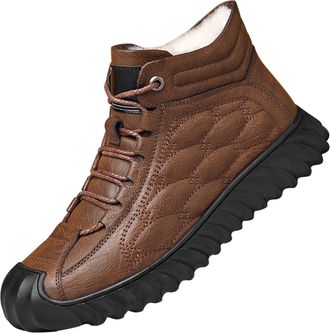 Generic Walking Boots Mens Fleece Lined Waterproof Anti Slip Texture Snow Boots Warm Comfortable Wide Ankle Boots Winter Boots Lightweight Flat Bottom Hiking 