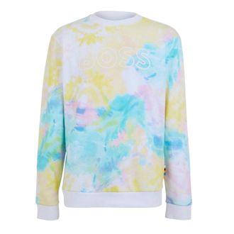 HUGO BOSS Heren-sweatshirt met tie-dye-print, normale pasvorm (Wit)