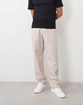 Abercrombie & Fitch Pantaloni comodi eleganti dritti in misto cotone e lino grigi-Grigio