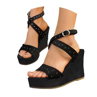 Generic Wedge Sandals for Women, Espadrilles for Women Open Toe Ankle Strap Wedge Heels Sandals Dressy Summer Platform Sandals Comfortable Slip on Sandals Ort