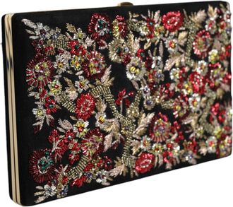 Dolce & Gabbana Womens Multicolor Floral Gold Frame Clutch Evening Purse Bag Suede