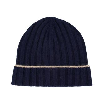 Brunello Cucinelli Kasjmier Ribgebreide Baret - Heren - Hoeden - Blauw - L - Kasjmier - Accessoires