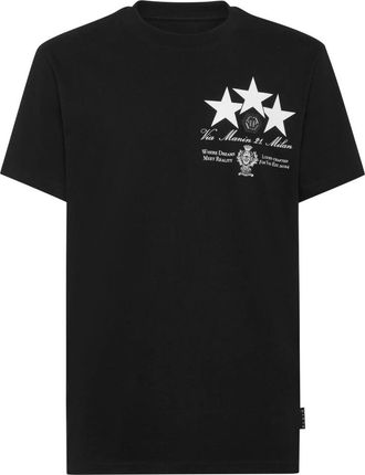 Philipp Plein T-shirt met ronde hals en leren patch sterren - Heren - T-shirts - Zwart - XL - Katoen - Tops
