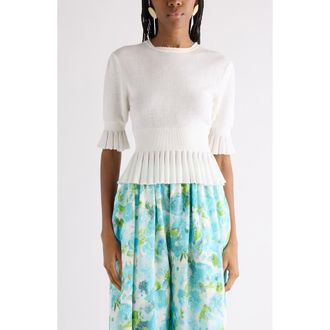Chlo&eacute; Ruffle Prim Pointelle Crop Wool Sweater in Iconic Milk at Nordstrom, Size Medium