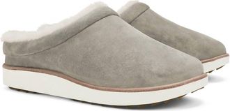 Olukai Womens Mani Leather Mule Slippers In Tuape Grey/golden Sand