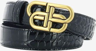 Balenciaga Schmaler Gürtel aus Leder in Kroko-Optik mit BB-Schnalle - 25 mm