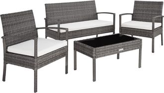 TecTake Conjunto de rat&aacute;n 4 plazas Polirat&aacute;n acero gris