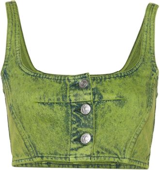 Marni bleached denim crop top - women - Calf Leather/Cotton - 38 - Green