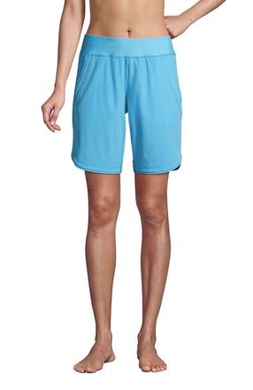Lands End 9 Quick Dry Elastic Waist Modest Board Shorts Swim Cover-up Shorts with Panty in Turquoise at Nordstrom, Size 18W
