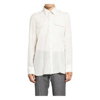 Tom Ford Casual Shirts, male, White, 2XL, Military Style Cotton Silk Shirt