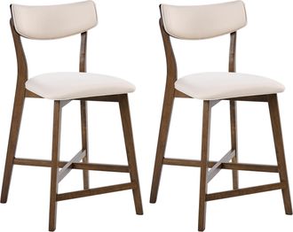 Beliani Conjunto De 2 Sillas De Bar Sin Reposabrazos Asiento De Tela Marr&oacute;n Y Blanco Crema Yuma