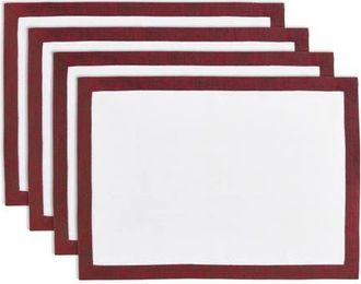 Solino Home Linen Placemats Set of 4, 14 x 19 Inch for Dining Table, Holiday and Everyday Table Decor - Classic in Red Garnet And White at Nordstrom