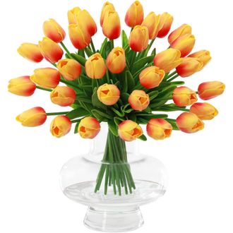 OEM Tulipanes Artificiales Rosas: Paquete De 10 Tulipanes Rosas De Ray&oacute;n Con Tallos, Ideales Para La Decoraci&oacute;n Del Hogar, Bodas, Hoteles Y Oficinas