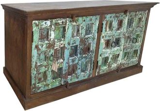 Wanderlust Deco Aparador De Madera Acabado Artesanal Azul 212x52x98h Cm