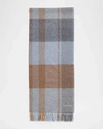 Ermenegildo Zegna Men & apos;s Oasi Cashmere Madras Check Scarf with Leather Brand Mark