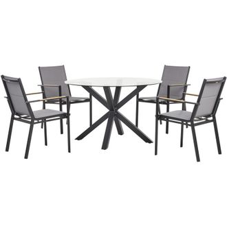 Beliani Conjunto De Jard&iacute;n De 4 Plazas Mesa De Aluminio Con Tablero Vidrio Transparente Sillas Negro Maletto/busseto