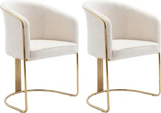 Pascal Morabito Conjunto de 2 sillas con reposabrazos de tela rizada y metal - Blanco y dorado - JOSETHE de Pascal MORABITO