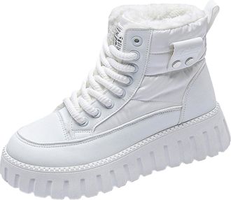 Generic Women Walking Boots Faux Fur Lined Hiking Shoes Warm Non-Slip Snow Boots Lace Up Winter Shoes Thermal Anti-Slip Trekking Sneaker (Beige, 6.5)