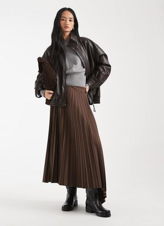 Asos Gonna lunga a pieghe color moka con fondo a fazzoletto-Marrone