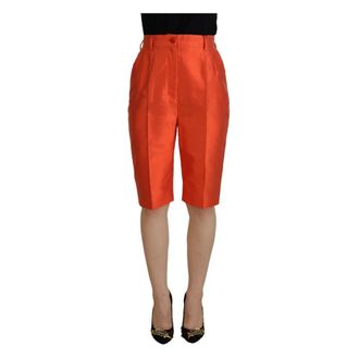 Dolce & Gabbana Silk High Waist Cropped Pants - Dames - Korte Broeken - Oranje - S - Leer - Korte Broeken