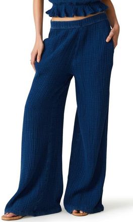 Steve Madden Harbor Cotton Blend Gauze Wide Leg Pants in Soft Indigo at Nordstrom, Size X-Small
