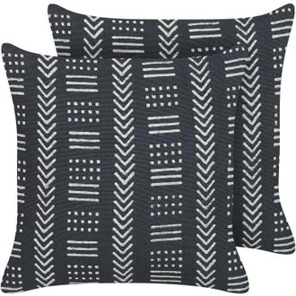Beliani Set of 2 Decorative Cushions BENZOIN Cotton 45 x 45 cm Black Geometric Pattern
