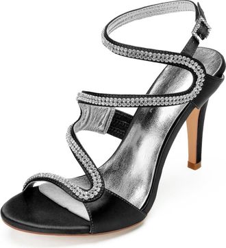 Generic Wedding Heels Women Open Toe Heeled Sandals Sexy Bridal Stiletto for Party, Prom, Dating 10.5Cm,Black,7 UK