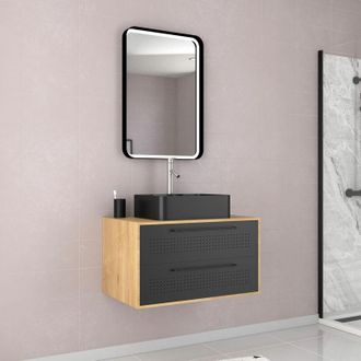 Aurlane Mueble De Ba&ntilde;o 2 Cajones + Lavabo Rectangular + Espejo Led - Uby 80cm