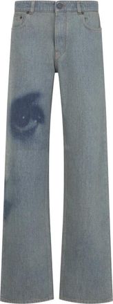 Jean Paul Gaultier Jeans met gezichtsprint - Dames - Regular Fit Jeans - Blauw - W25 - Katoen - Jeans