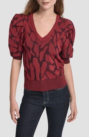 DKNY Texture Puff Sleeve Sweater in Merlot at Nordstrom Rack, Size X-Large
