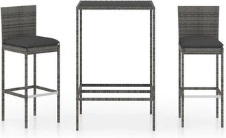 vidaXL 3 Piece Garden Bar Set with Cushions Poly Rattan Grey Vidaxl