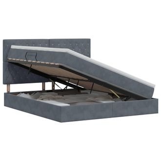 vidaXL Cama Con Almacenamiento Y Colch&oacute;n Gris Oscuro 140 X 190 Cm Vidaxl