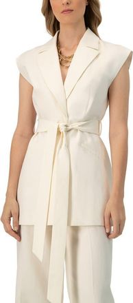 Ivonne Single-Breasted Linen Vest with Waist Tie in Ivory at Nordstrom, Size 12