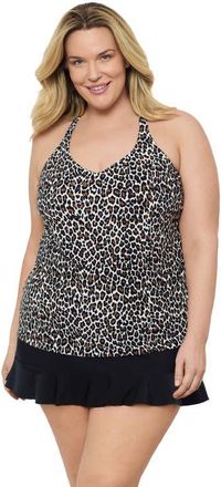 Aqua Green Plus Size Supportive Y-Back Full Coverage Tankini Swimsuit Top in Desert Leopard at Nordstrom, Size 1X