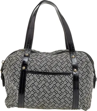 Bally Grey /black Patent Leather And Canvas Satchel
