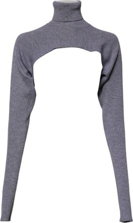 Dolce & Gabbana Womens Gray Wool Knit Turtleneck Cropped Top Sweater Virgin