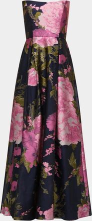 Kay Unger Willow Floral Metallic Organza Gown