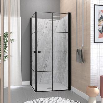 Aurlane Porte Doccia ad Angolo 90x90x190 cm - Motivi Quadrati - Profili Neri Opachi - black cube