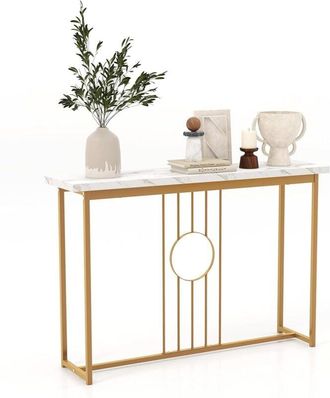 Costway Costway - Mesa Consola de 120 cm, Mesa de Entrada Moderna con Tablero de Mármol Falso y Estructura de Metal Resistente, Mesa Auxiliar Larga con Marco