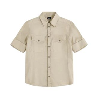 Fay Shirts, female, Beige, Size: 2XS Short-sleeve Poplin Shirt with Chest Pockets