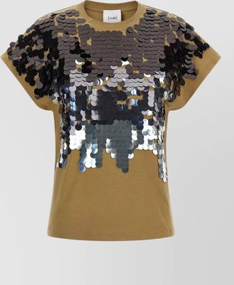 Nude sequin cotton short-sleeve t-shirt