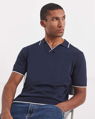 Jacamo Tipped Knitted Short Sleeve Polo