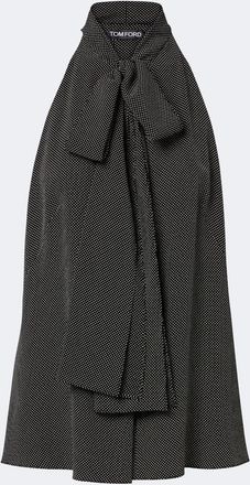 Tom Ford Polka-dot tie-neck silk cr&ecirc;pe de chine top