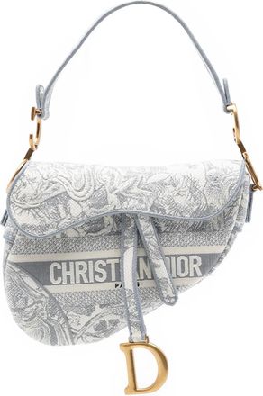 Dior Borsa a spalla Saddle in tela con ricamo Toile de Jouy 2021 - Grigio