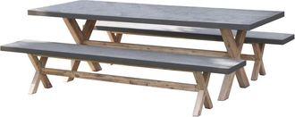 Macabane Mesa y sillas de jardín de cemento y madera de acacia 8 personas