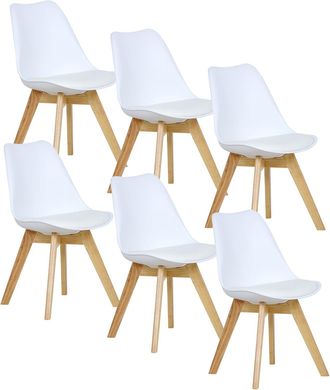Woltu 6x Sillas De Comedor Dining Chairs Silla Tower Madera Silla De Escritorio Asiento Acolchado En Cuero Sint&eacute;tico Y Polipropileno Silla De Cocina Silla C