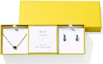 Kendra Scott Cailin Birthstone Gift Set Womens Necklace Gold Green Crystal, Brass/Gold Tone