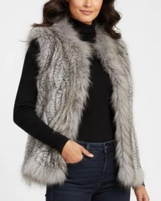 Natures Collection Anna Fur Vest In Gray/beige Multi
