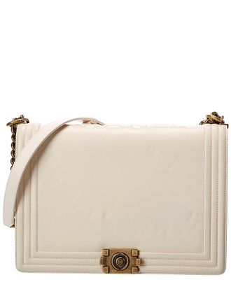 Chanel White Lambskin Leather Large Boy Bag (Authentic Pre-Loved)