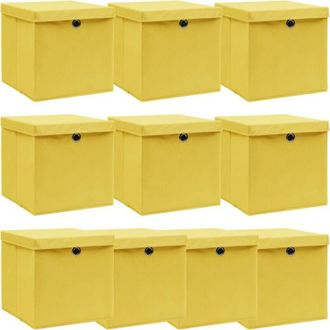 vidaXL Cajas De Almacenaje Con Tapas 10 Uds Tela Amarillo 32x32x32 Cm Vidaxl